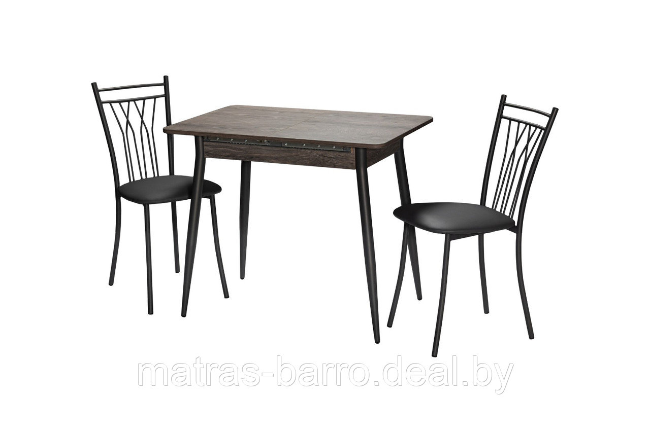 Обеденная группа: стол М46 Бостон дуб Рошелье +стулья Премьер графит/экокожа темно-серая