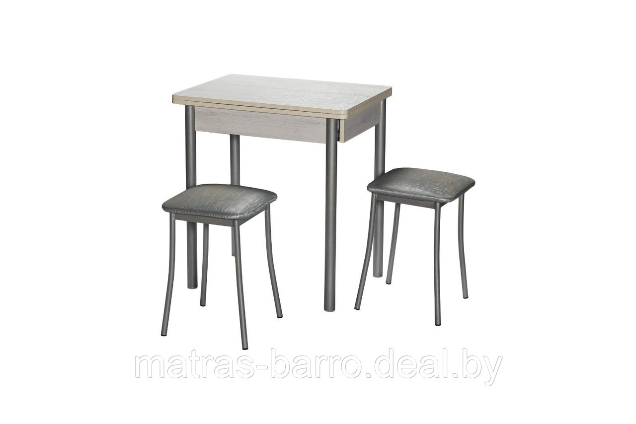 Обеденная группа: стол Компакт (ДСП дуб Самерсет) с табуретами (экокожа Бенгал серый) - фото 1 - id-p154414279
