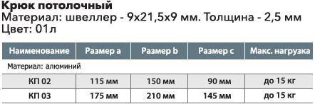 Крюк потолочный КП 02 алюминиевый 115х150х90мм до 15кг - фото 3 - id-p154424200