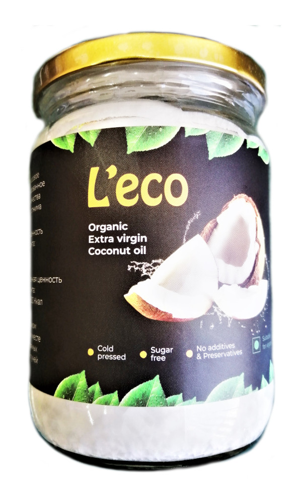 Кокосовое масло Нерафинированное Пищевое Leco Organic Extra Virgin Coconut Oil, 500мл