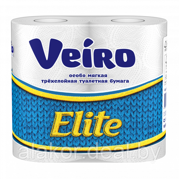 Бумага туалетная, трехслойная, белая, без аромата, «Veiro Elite» (4рул./уп. )