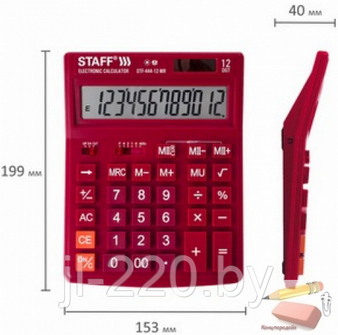 Калькулятор Staff STF-444-12-WR, 12-разрядный, бордовый