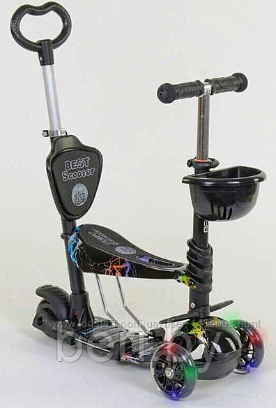 4110 Самокат Scooter 5 в 1 с ПОДНОЖКОЙ и родительской ручкой, принт ГРАФФИТИ - фото 1 - id-p154531124