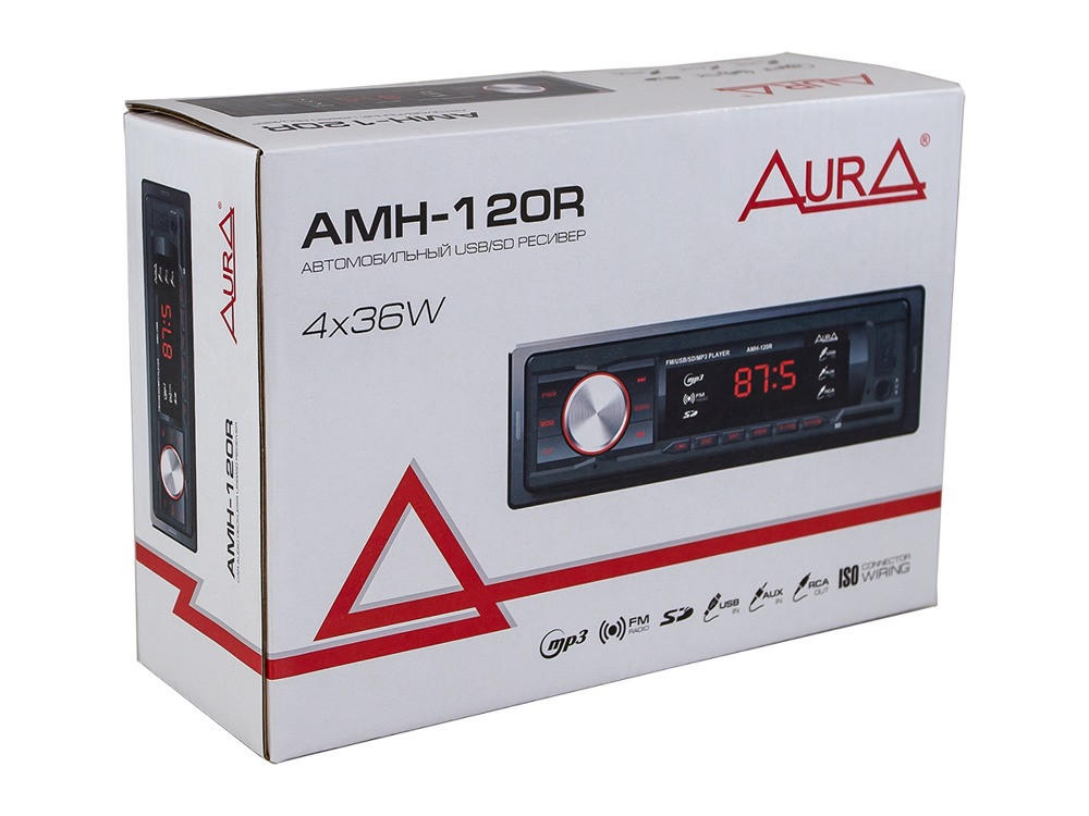 Бездисковая автомагнитола с USB-портом и SD слотом Aura AMH-120R - фото 2 - id-p86120263