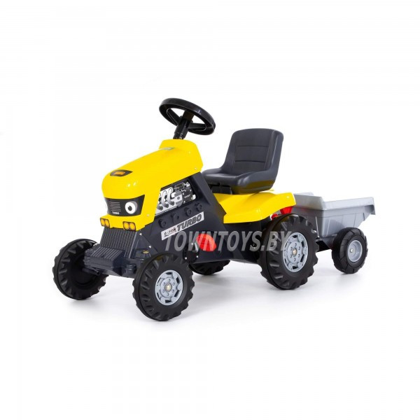 Детская игрушка каталка-трактор с педалями "Turbo" (жёлтая) с полуприцепом арт. 89328 Полесье - фото 1 - id-p154675616