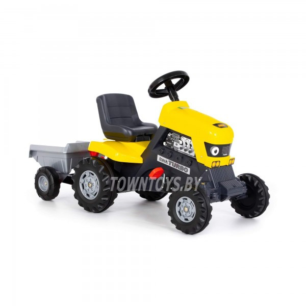 Детская игрушка каталка-трактор с педалями "Turbo" (жёлтая) с полуприцепом арт. 89328 Полесье - фото 6 - id-p154675616