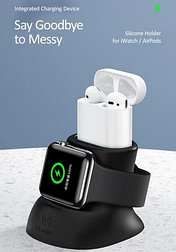 Подставка для зарядки Usams 2in1 Silicon Charging Holder for Apple watch and airpods grey black
