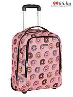 Дорожный чемодан сумка на колесах Polar П7121 Пончики розовый ручная кладь тканевый