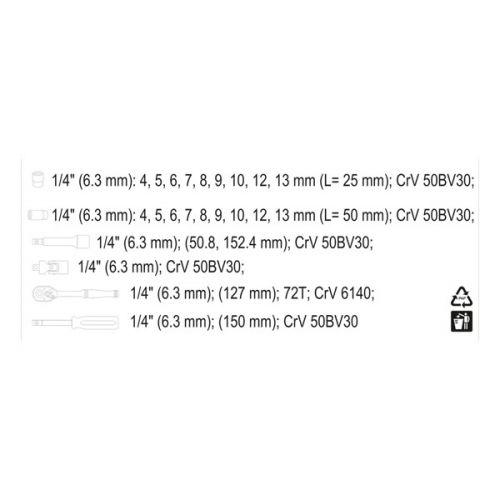 Набор инструмента 1/4" (23пр.) CrV "Yato" YT-14421 - фото 2 - id-p154741744