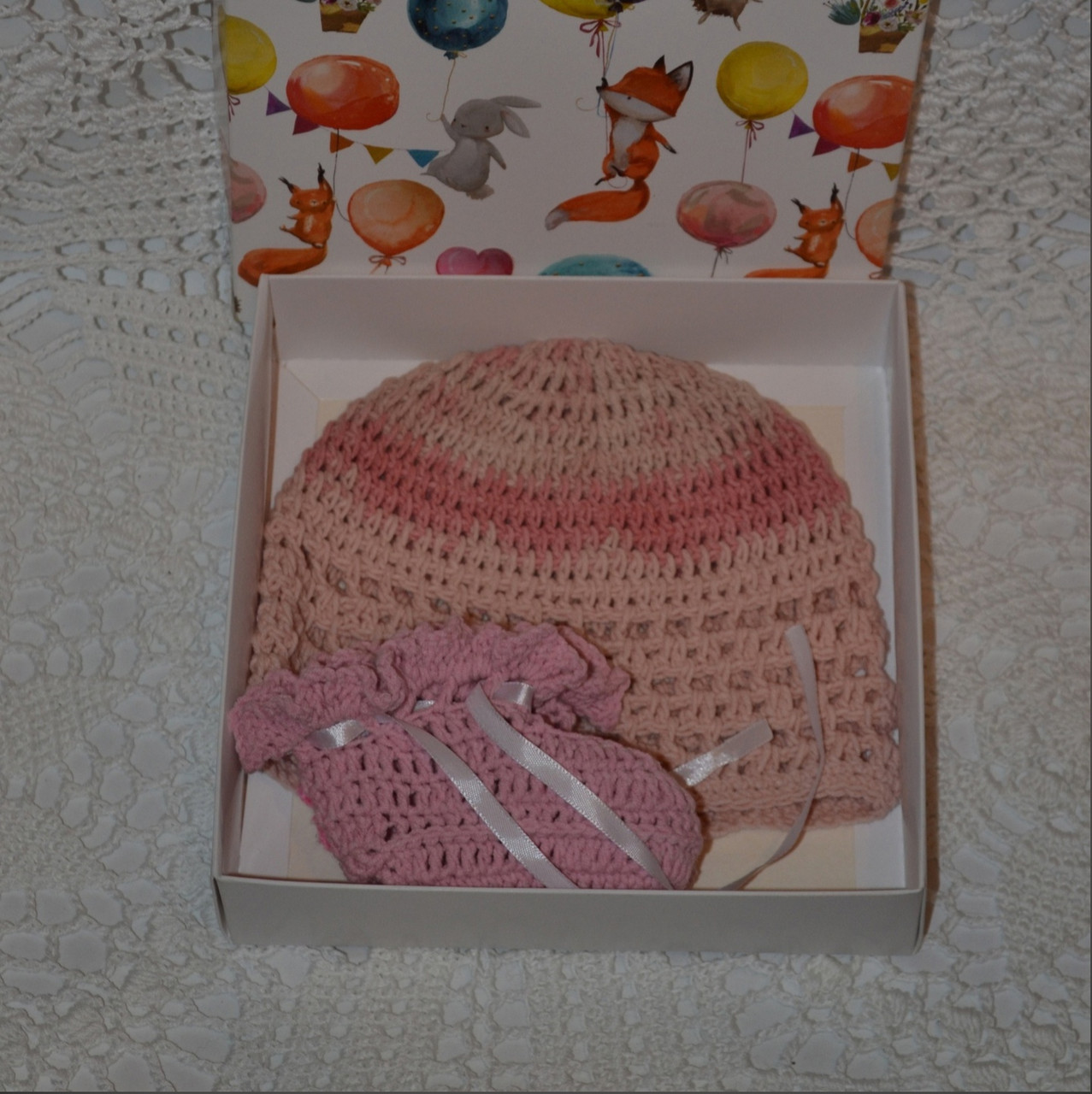 Вязанные шапочка и пинетки для новорожденной - фото 8 - id-p120693997
