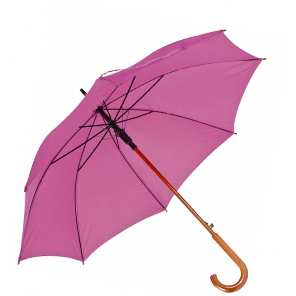 Зонт-трость розовый с деревянной ручкой для нанесения логотипа