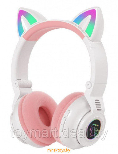 Наушники Cat Headset белые - беспроводные светящиеся с ушками, STN 26