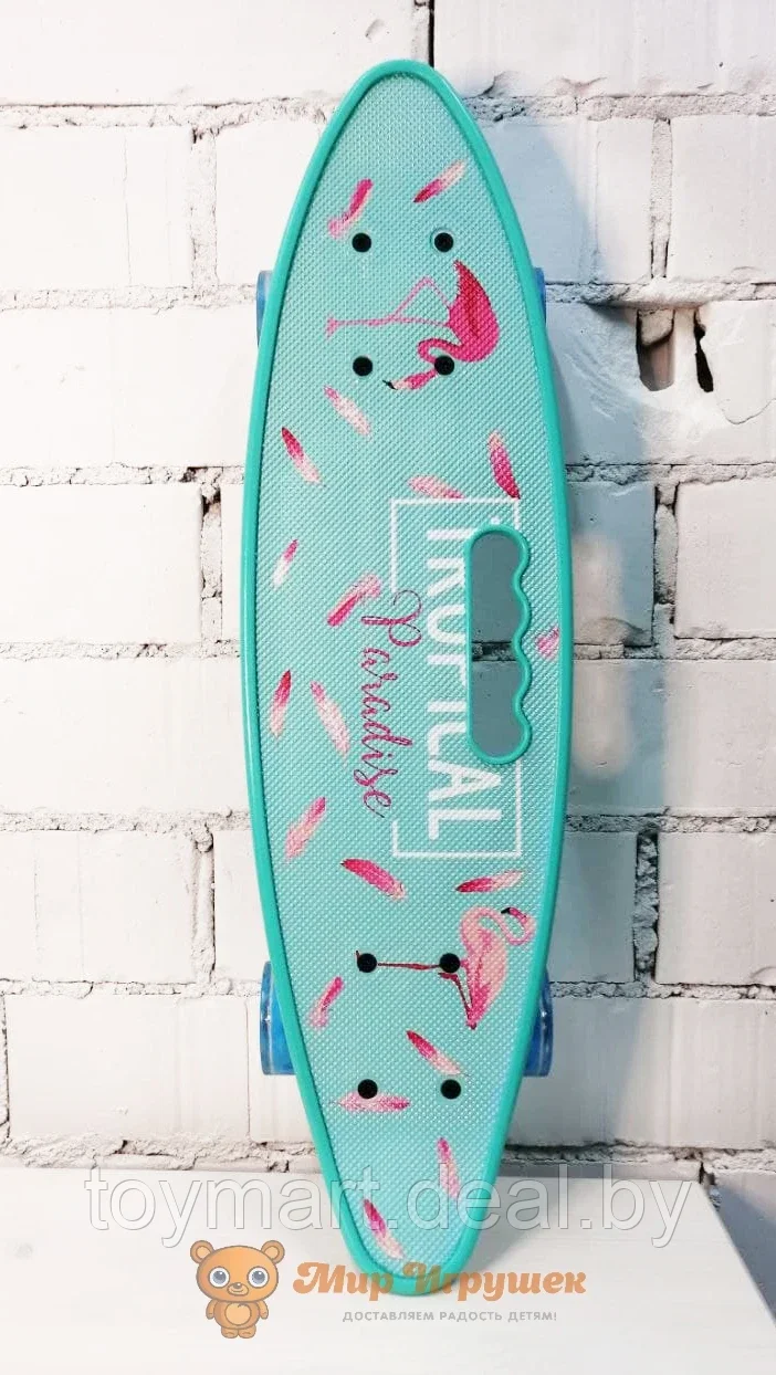 Скейтборд (пенни борд) со светящимися колёсами и ручкой - Фламинго, 120/6mi - фото 9 - id-p150611958
