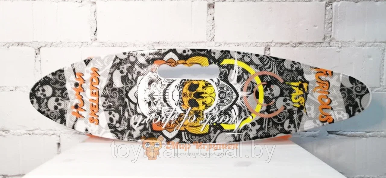 Скейтборд (пенни борд) - Skeleton, со светящимися колёсами и ручкой, 120/8mi - фото 2 - id-p150611960