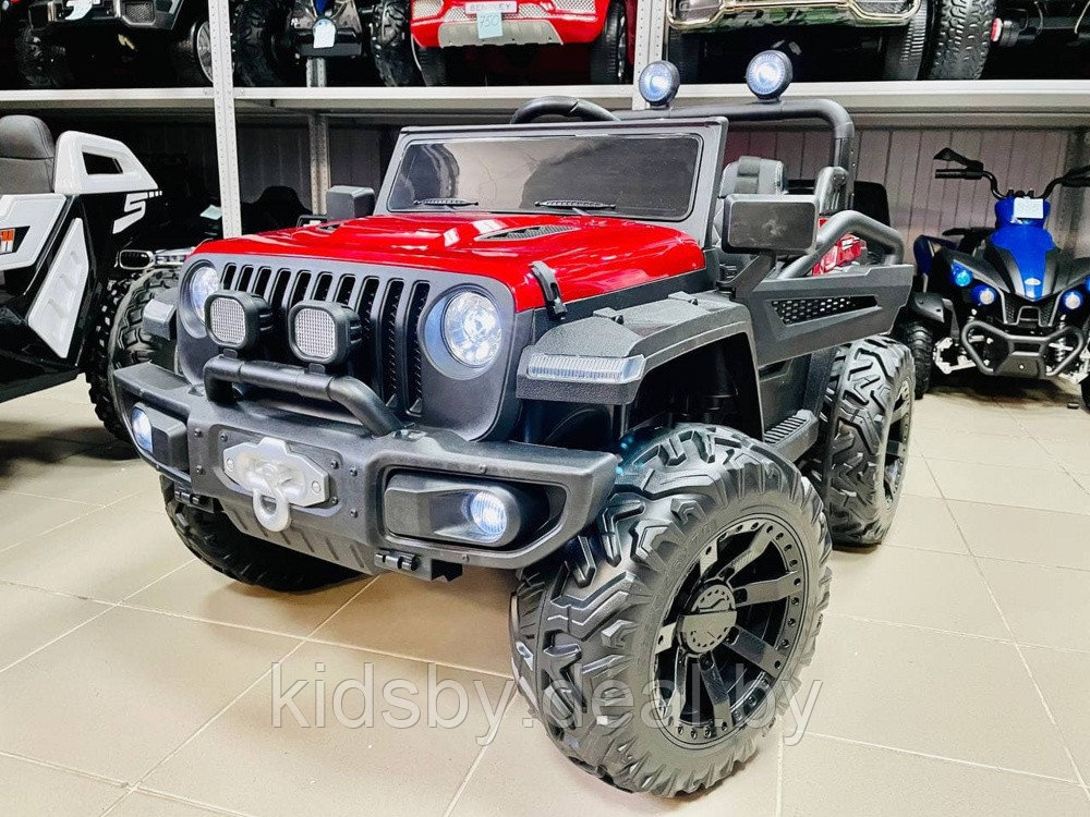 Детский электромобиль RiverToys C555CC 4WD (вишневый глянец) Лицензия полноприводный двухместный Jeep - фото 2 - id-p149558875