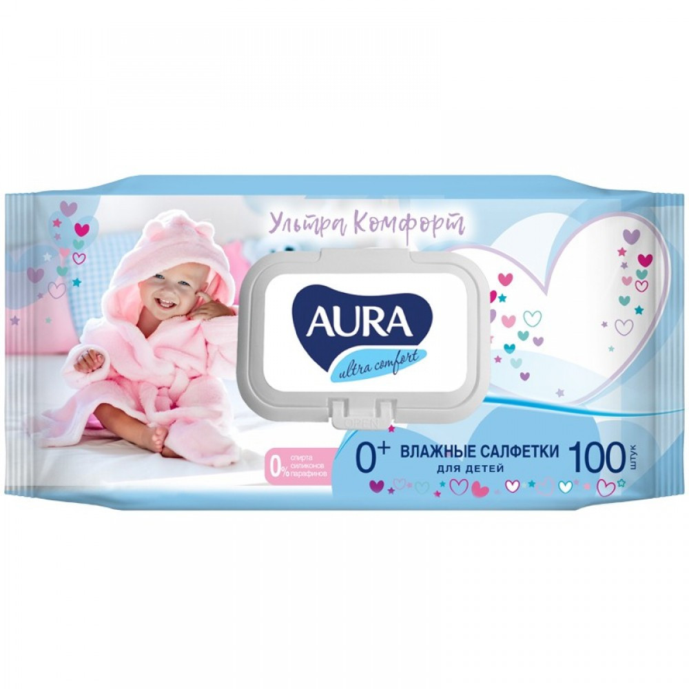 Салфетки влажные Aura "Ultra comfort", 100шт., детские (Цена с НДС)