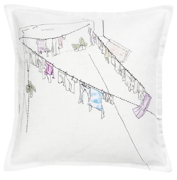 IKEA/ ЛОКАЛЬТ Чехол на подушку, белый розовый/ручная работа50x50 см