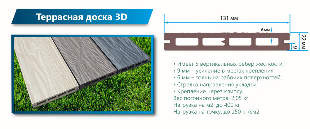 Террасная доска ДПК Смарт 3D 22*130*3000/4000 - фото 3 - id-p131229145