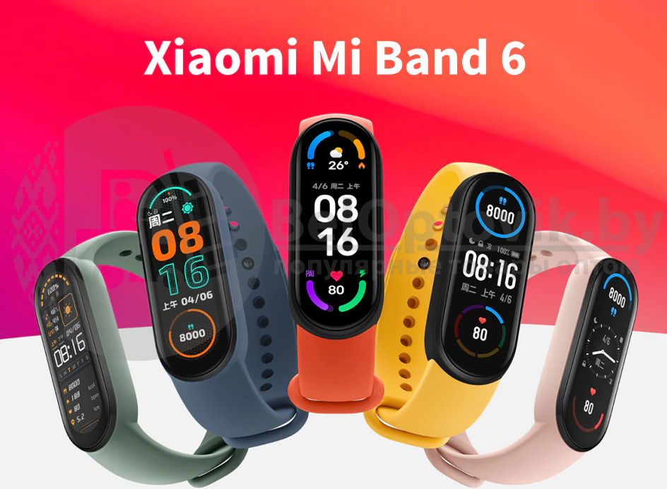 Фитнес браслет Smart Band M6 с измерением давления, пульса и уровня кислорода в крови (реплика) Красный - фото 10 - id-p154997548