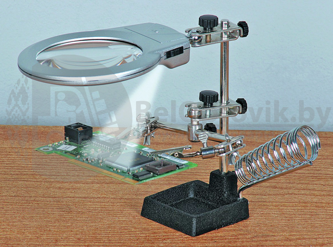 Настольная лупа-лампа Led для паяния микросхем Третья рука MG16129-A с двумя лупами 90х2.5мм (21мм6Х) - фото 6 - id-p154997657
