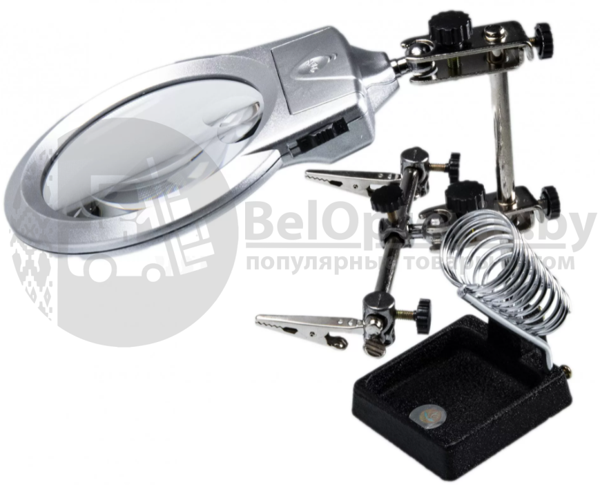 Настольная лупа-лампа Led для паяния микросхем Третья рука MG16129-A с двумя лупами 90х2.5мм (21мм6Х) - фото 3 - id-p154998630