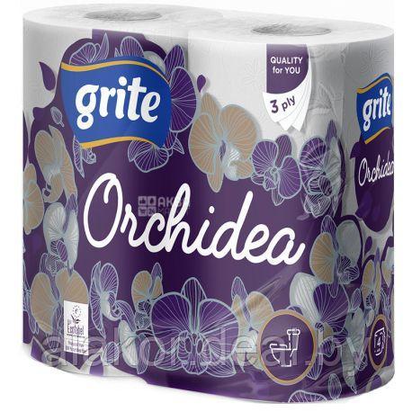 Бумага туалетная, трехслойная, белая, без аромата, «Grite Orchidea» (4рул./уп. ) - фото 1 - id-p155005250