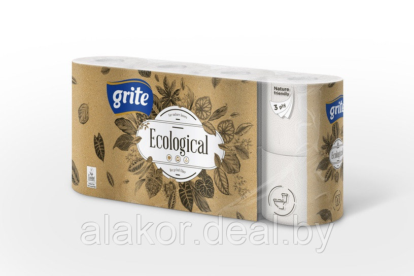 Бумага туалетная, трехслойная, белая, без аромата, «Grite Ecological» (8рул./уп. ) - фото 1 - id-p155011588
