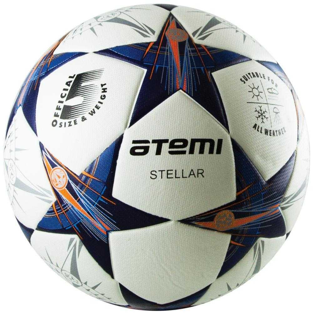 Мяч футбольный Atemi STELLAR, PU, бел/син/оранж., р.5, Thermo mould (б/швов) - фото 1 - id-p139605017