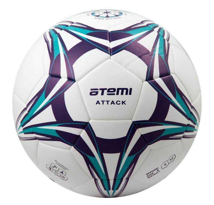 Мяч футбольный Atemi ATTACK PU, бел/син/гол.,р.3, Thermo mould (б/швов) - фото 1 - id-p139605048