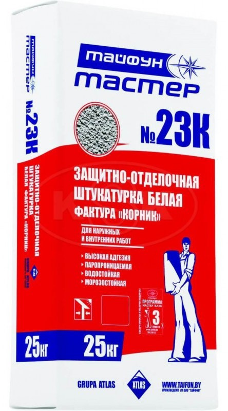 Штукатурка ''корник'' (2.5 мм) Тайфун Мастер №23К-3 белая, 25 кг