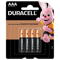 Батарейки alkaline Duracell, AAA, LR03/MN2400, 4 штуки/упаковка