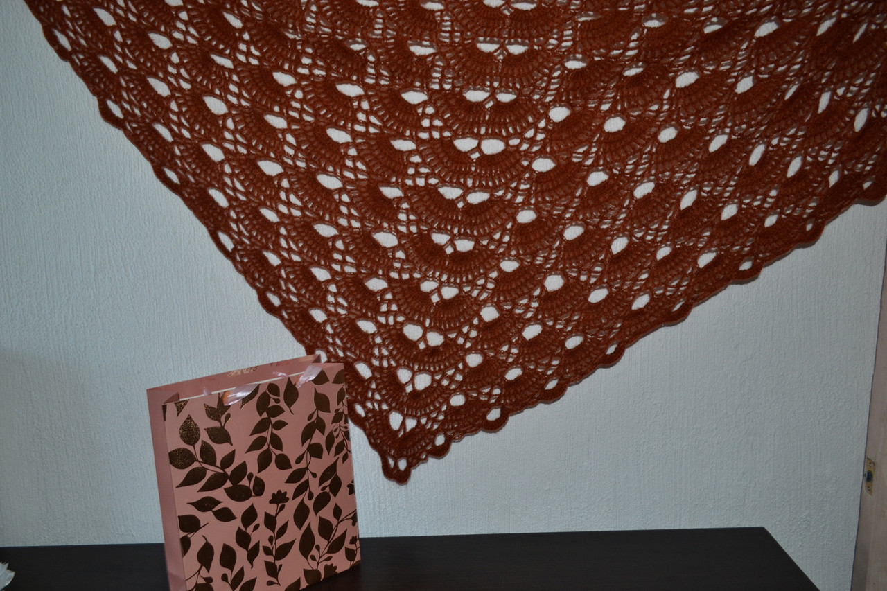 Купить Шаль треугольная ажурная накидка платок ручной работы полушерстяная - фото 3 - id-p82712805