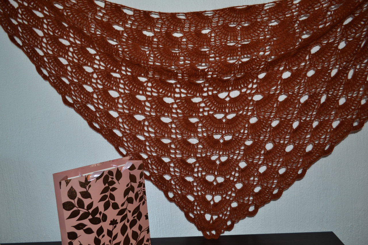 Купить Шаль треугольная ажурная накидка платок ручной работы полушерстяная - фото 9 - id-p82712805