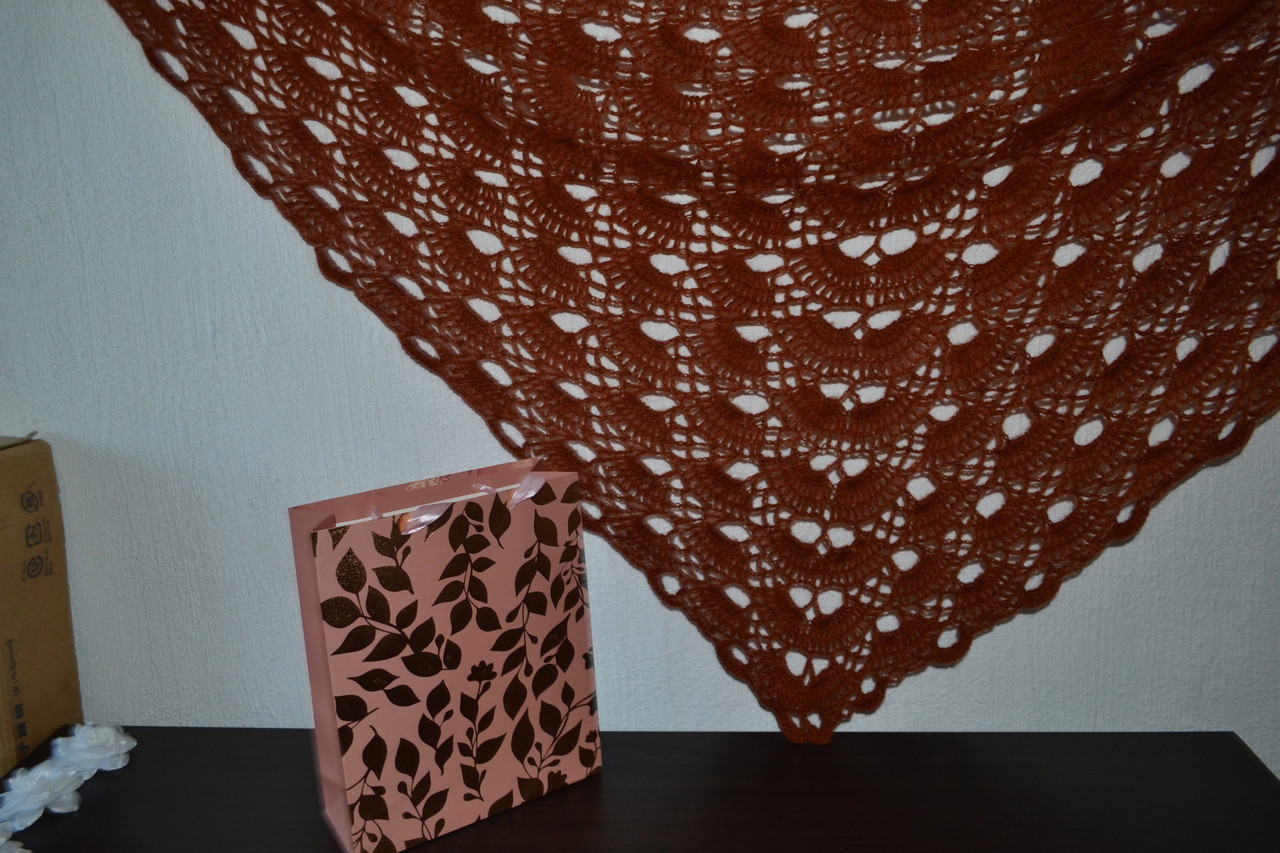Купить Шаль треугольная ажурная накидка платок ручной работы полушерстяная - фото 2 - id-p82712805