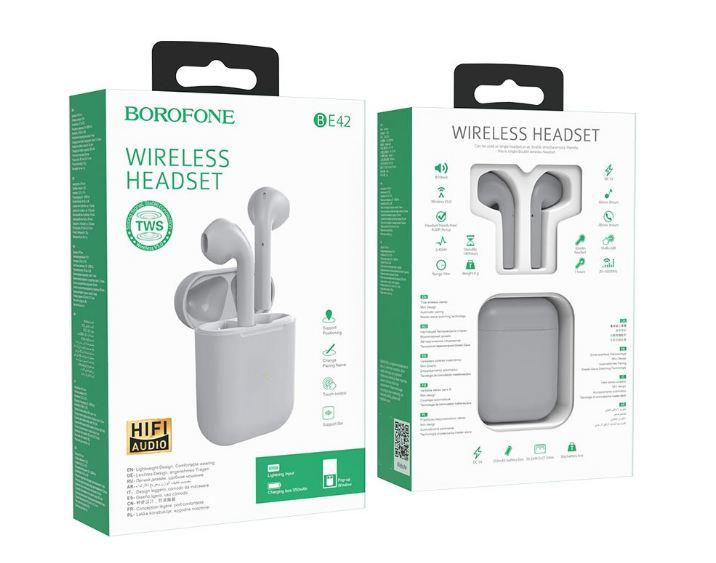 Наушники беспроводные BOROFONE BE42 Feliz TWS wireless BT headset (grey) - фото 1 - id-p39966776
