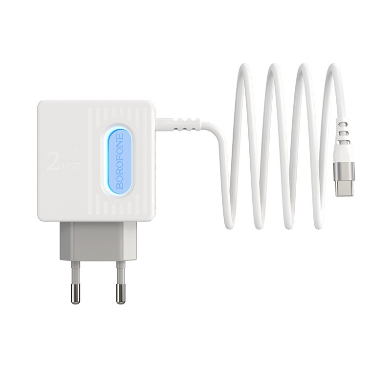 Сетевое ЗУ BOROFONE BA34 Power essence dual port charger(Type-C)(EU) (white)