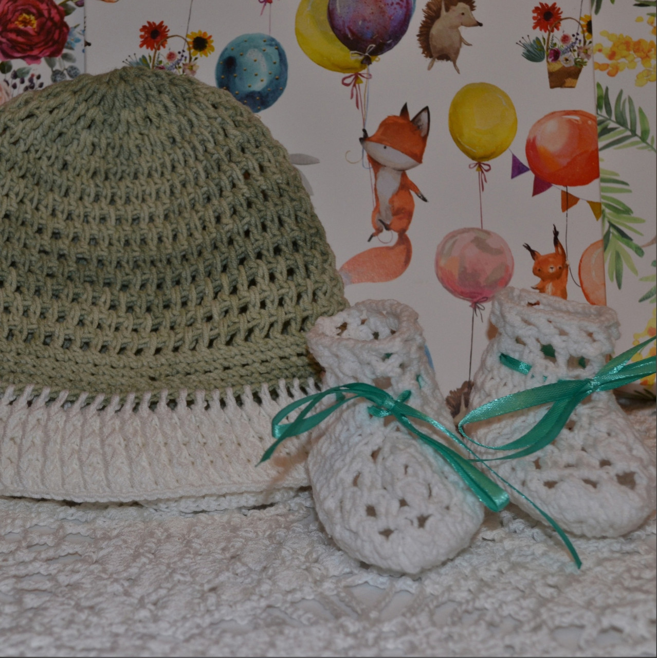 Комплект для малышки : шляпа и пинетки из хлопка - фото 2 - id-p121447739