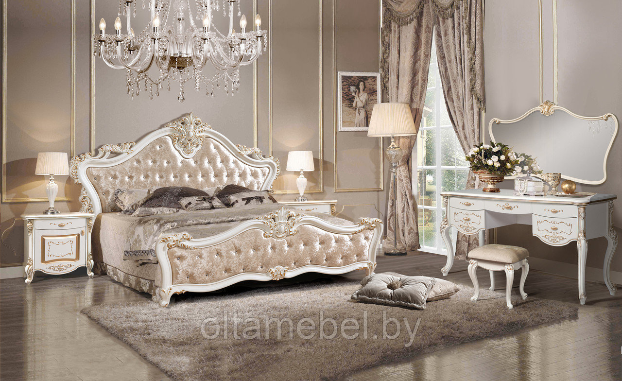 Спальня Амели-5С с туал. столом (5-ти дв.шк., сп.место 180*200 см).) Цвет: белый золотой патиной.