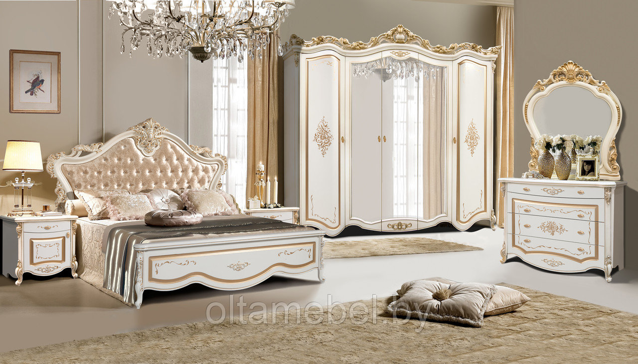 Спальня Амели-5К с комодом (5-ти дв.шк., сп.место 180*200 см).) Цвет: белый золотой патиной.