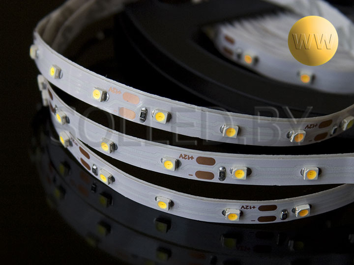 Светодиодная лента SMD 3528 60LED 4,8W 12V IP33 эконом белый тёплый