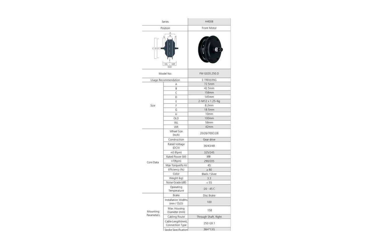 МОТОР РЕДУКТОРНЫЙ BAFANG FM G020 48V 350W ДЛЯ ПЕРЕДНЕГО КОЛЕСА - фото 5 - id-p155200629