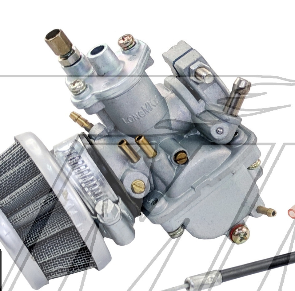 Карбюратор веломотора с регулировкой заслонки (+2 троса+ регулятор заслонки и блок руля) 50/60/80 см3 - фото 1 - id-p155204354