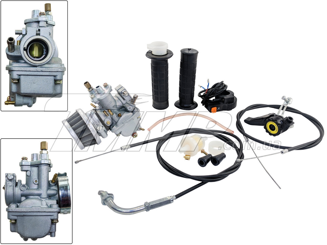 Карбюратор веломотора с регулировкой заслонки (+2 троса+ регулятор заслонки и блок руля) 50/60/80 см3 - фото 2 - id-p155204354