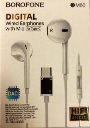 Наушники BOROFONE BM60 Type-C Original series digital earphones (white)