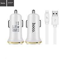 Автомобильное зарядное устройство HOCO Z1, 2.1A, 2 USB + кабель Lightning, white