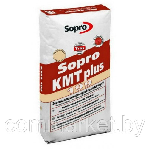 Кладочный раствор с трассом для впитывающего кирпича (ручной формовки) Sopro KMT plus серый