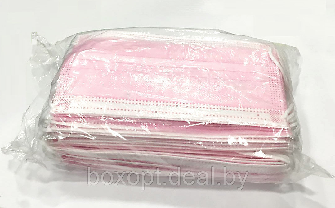 Маски одноразовые розовые (в упаковке 50 шт.) - фото 1 - id-p155296062