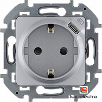 Розетка 2К+З немецкий стандарт 16 А 250 В со встроенным зарядным устройством USB C 1.5А 5В - Legrand INSPIRIA
