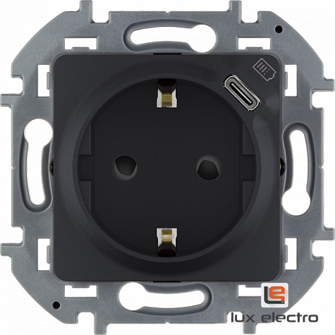 Розетка 2К+З немецкий стандарт 16 А 250 В со встроенным зарядным устройством USB C 1.5А 5В - Legrand INSPIRIA