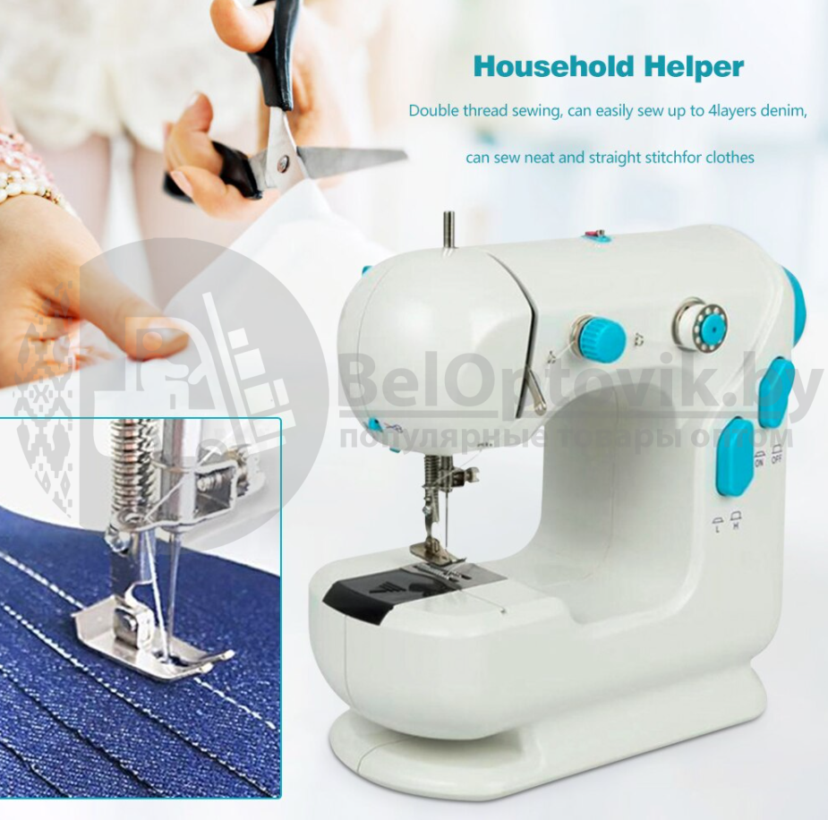 Мини швейная машинка Mini Sewing Machine модель 308 (Двойная скорость, двойная строчка) - фото 9 - id-p155384622